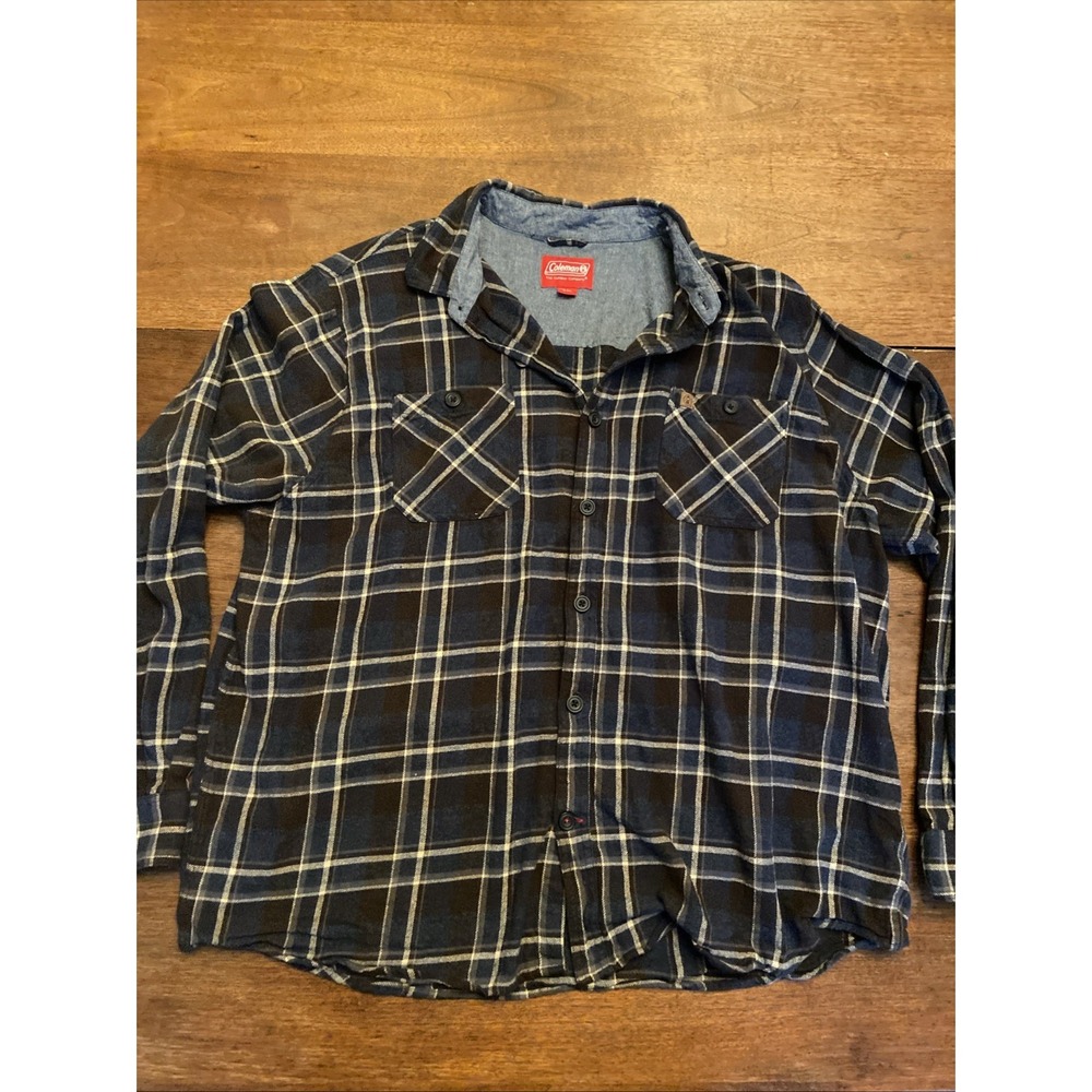 Coleman Flannel Shirt Mens 2XL Blue Plaid Cotton Button Up‎ Long Sleeve Outdoor